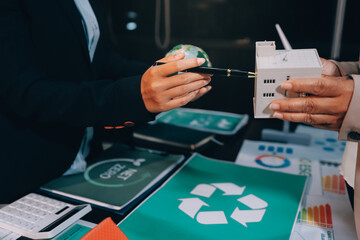 Carbon offset price report CO2 emission. Future growth Net zero waste in ESG ethical SME office...
