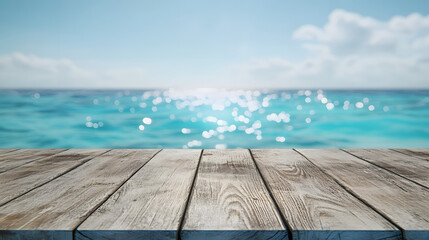 Fototapeta premium Ocean view from rustic wooden pier with turquoise water