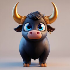 cute cartoon bull character with big eyes and golden horns