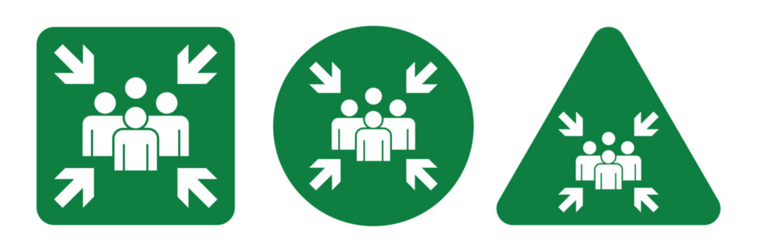 Emergency assembly point sign. Assembly point sign symbol vector illustration isolated on white background.	