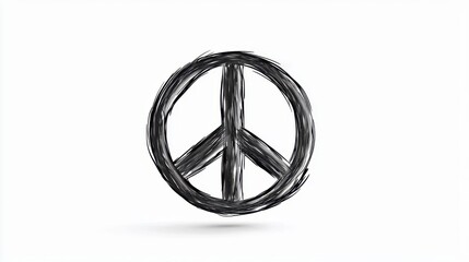 A photostock of a bold, hand-drawn peace symbol painted in black on a seamless white background, ideal for themes of activism and unity. High Quality
