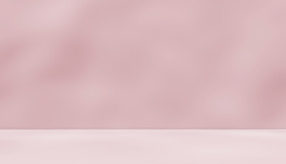 Empty brownish with pink undertone room studio with sunlight effect shadow for product presentation. Minimal backdrop design. Cosmetic, beauty and fashion showroom. Summer background mock up.	