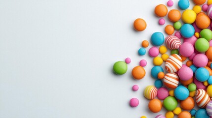 Obraz premium A photostock of colorful candy sprinkles scattered chaotically on a clean white background, perfect for festive and playful themes. High Quality