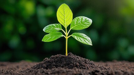 Fototapeta premium A photostock of a single green sprout emerging from dark soil on a seamless white background, symbolizing growth, sustainability, and new beginnings. High Quality