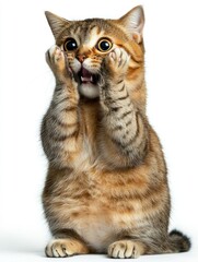 Obraz premium Astonished cat with wide eyes and open mouth pose.