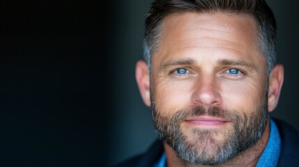Obraz premium Confident Mature Man Portrait Headshot Blue Eyes Gray Hair Beard