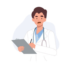 Fototapeta premium cheerful Healthcare Professional male doctor Writing a Patient Report