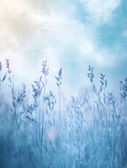 Obraz premium Serene Pastel Blue Meadow with Cloud-like Grass and Soft Light Beams