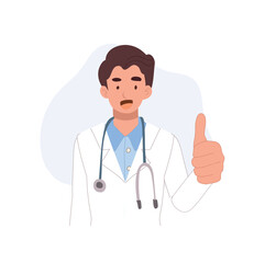 Fototapeta premium male doctor smiling with thumbs up gesture in medical portrait, healthcare professional showcasing positivity