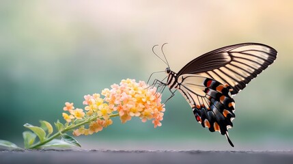 Fototapeta premium Stunning Butterfly on Yellow Flower Macro Photography Nature