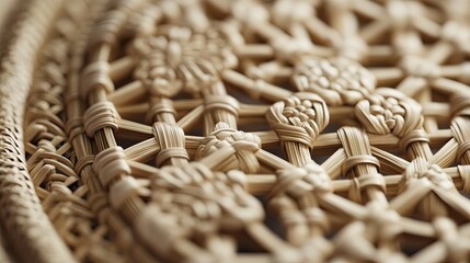 Obraz premium Close-up of intricate woven rattan texture with floral patterns.