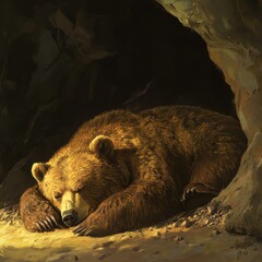 portrait of a bear resting in a cave