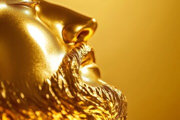 Golden sculpture of bearded male face with glossy details