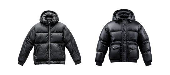 Black winter jackets isolated on transparent background