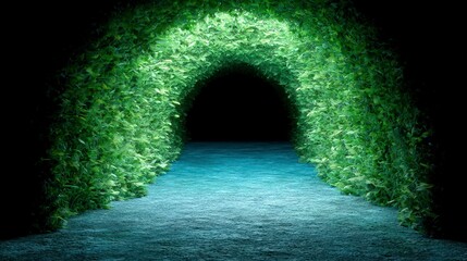 Fototapeta premium Mysterious Green Archway Tunnel Dark Fantasy Nature Path Surreal Landscape