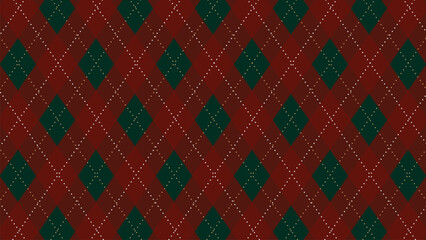Christmas Seamless vivid geometric background for fabric, textile, men clothing, wrapping paper. Argyle vector pattern. Dark green with thin slim golden dotted line.

