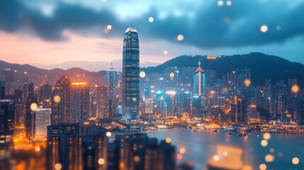 Obraz premium A bright city powered by renewable energy with a net zero carbon scale prominently displayed in the foreground