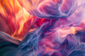 Obraz premium Abstract flowing fabric shapes create a vibrant interplay of colors, blending soft hues of pink, purple, and orange, evoking a sense of calm and fluidity.