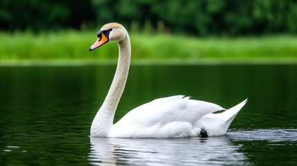 Fototapeta premium A road trip across a swan swimming in a pond. High Quality
