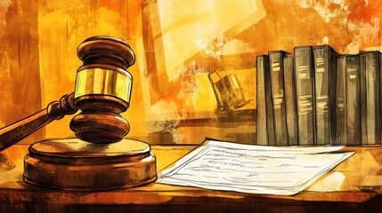 Artistic Courtroom Gavel with Certificate Representation
