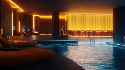 Tranquil Oasis: Illuminated Indoor Pool in Luxury Resort