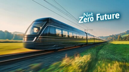 Naklejka premium A high-speed electric train passing through a green valley, with 