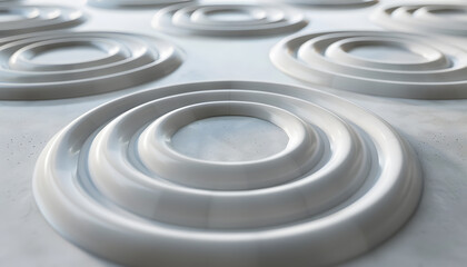 Abstract close-up of white circular patterns on a smooth surface, creating a peaceful and modern aesthetic.