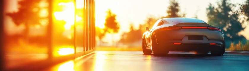 Sunset Glow on the Sports Car Horizon
