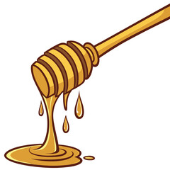 Honey Dripping Closeups Sweet Golden Drops on vector White background.