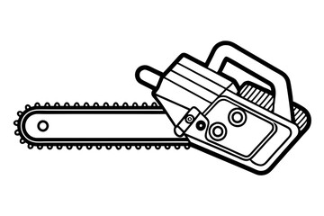 Line art of a chainsaw isolated on a white background