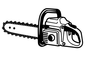 Line art of a chainsaw isolated on a white background