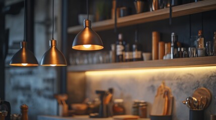 modern kitchen interior with stylish pendant lights