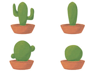 cactus in pot illustration set in PNG format with transparent background. Clip art for design with a whimsical and enchanting theme.
