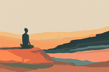 A serene silhouette of a meditating figure against a warm pastel sunset, evoking peace and tranquility.