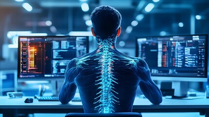 Person working at desk with poor posture, emphasizing the importance of ergonomic practices for maintaining health and productivity in the workplace.