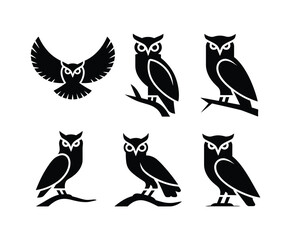 Owl Silhouettes in Various Poses