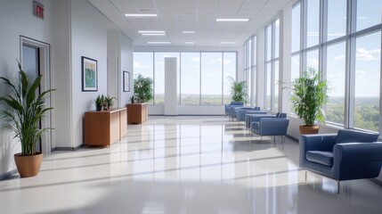 Bright and Airy Corporate Office Lobby with Large Windows