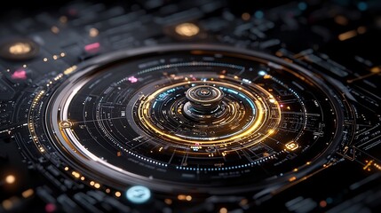 Futuristic Human Machine Interface with Intuitive Holographic Controls and Glowing Elements