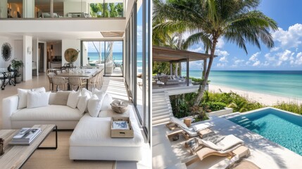 Obraz premium luxurious beachfront villa with modern interior and ocean view