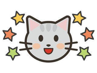 笑顔のかわいいねこちゃんと星のアイコンイラスト