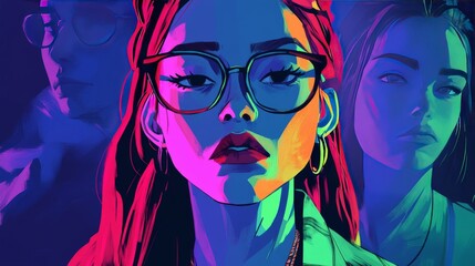 Naklejka premium Vibrant Digital Portraits in Ambient Lighting
