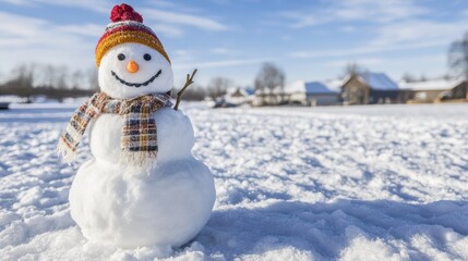 Fototapeta premium Cheerful Snowman Smiling Brightly in a Winter Wonderland Scene