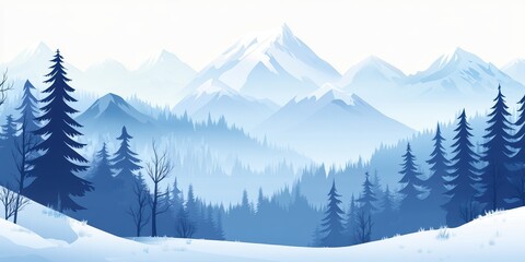 Fototapeta premium Serene Winter Landscape with Mountains and Evergreen Trees
