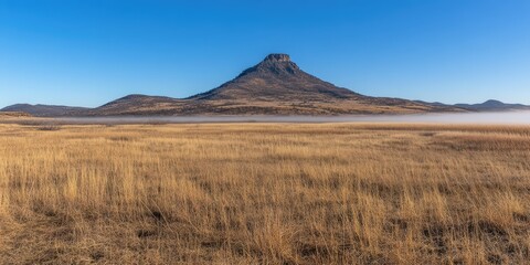 Majestic Mountain Landscape with Grassland and Clear Blue Sky
