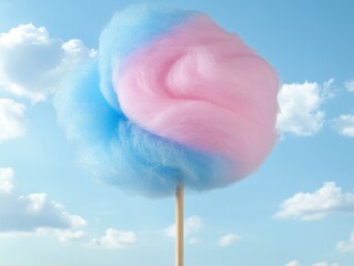 Celebrating National Cotton Candy Day Vivid Swirl of Pink and Blue Delight Against a Fairground Sky