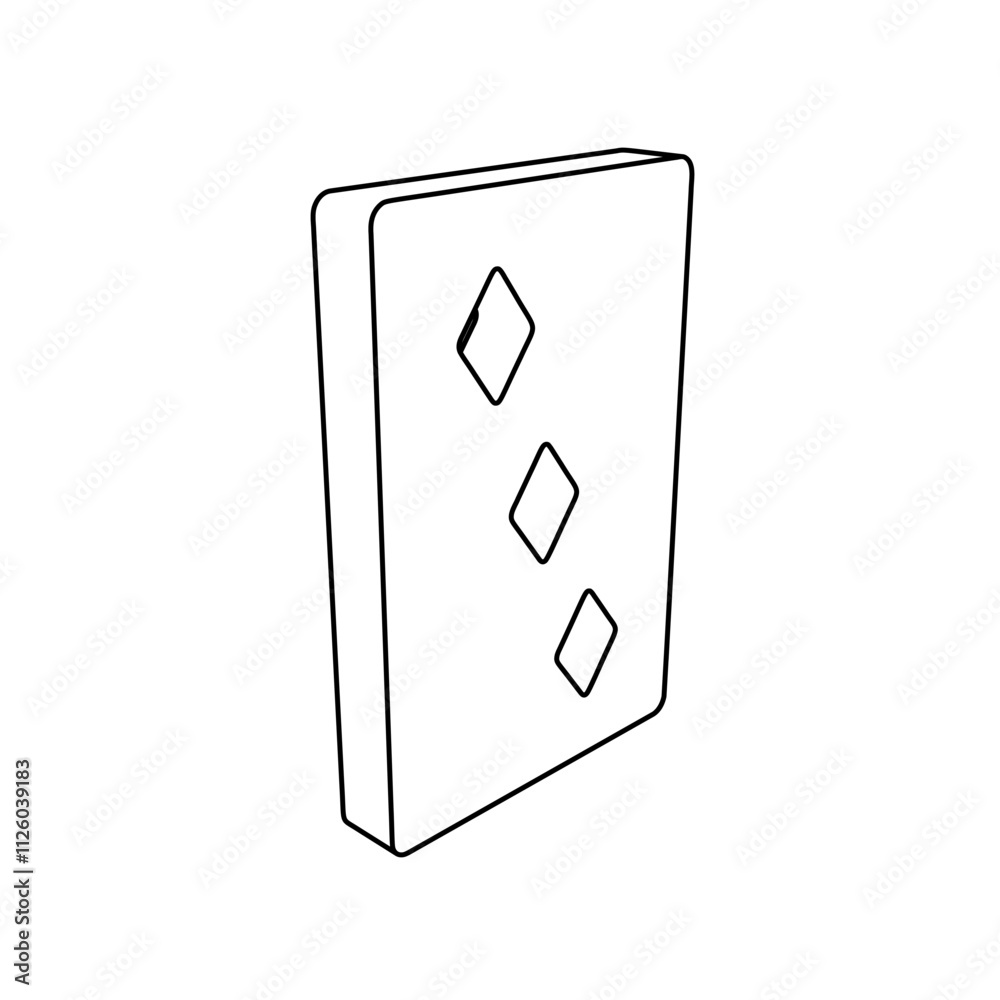 Poster the outline of a large three of diamonds playing card is made with black lines. 3d view of the objec