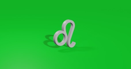 Isolated realistic white zodiac leo symbol front view with shadow. 3d illustration on green chroma key background