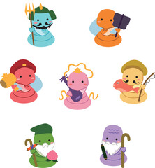 2025年　年賀状　パーツ　七福神　背景白（透明）