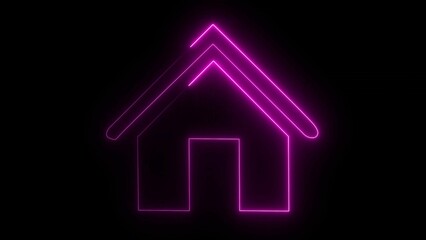 Neon line home icon. Neon line Cool linear illustration home icon. House icon glowing neon light on black background.4k vector image icon .