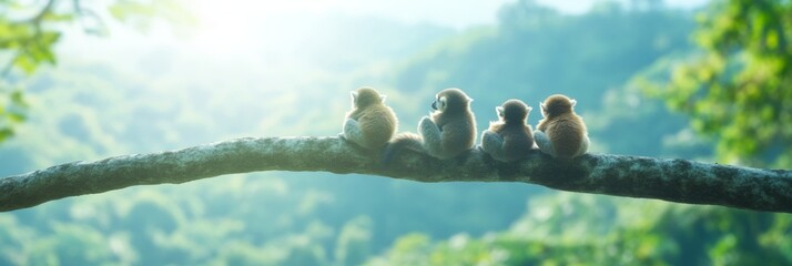 Tranquil Morning with Lemurs Celebrating Conservation on International Animal Rights Day, Earth Day, and World Wildlife Day